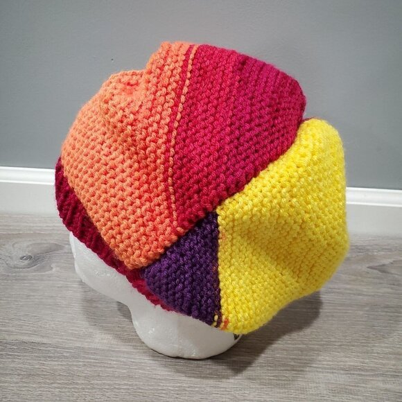 Handmade Colorful Ombre Slouchy Knit Beanie Hat  Rainbow Outdoors Yellow Red - Picture 5 of 13